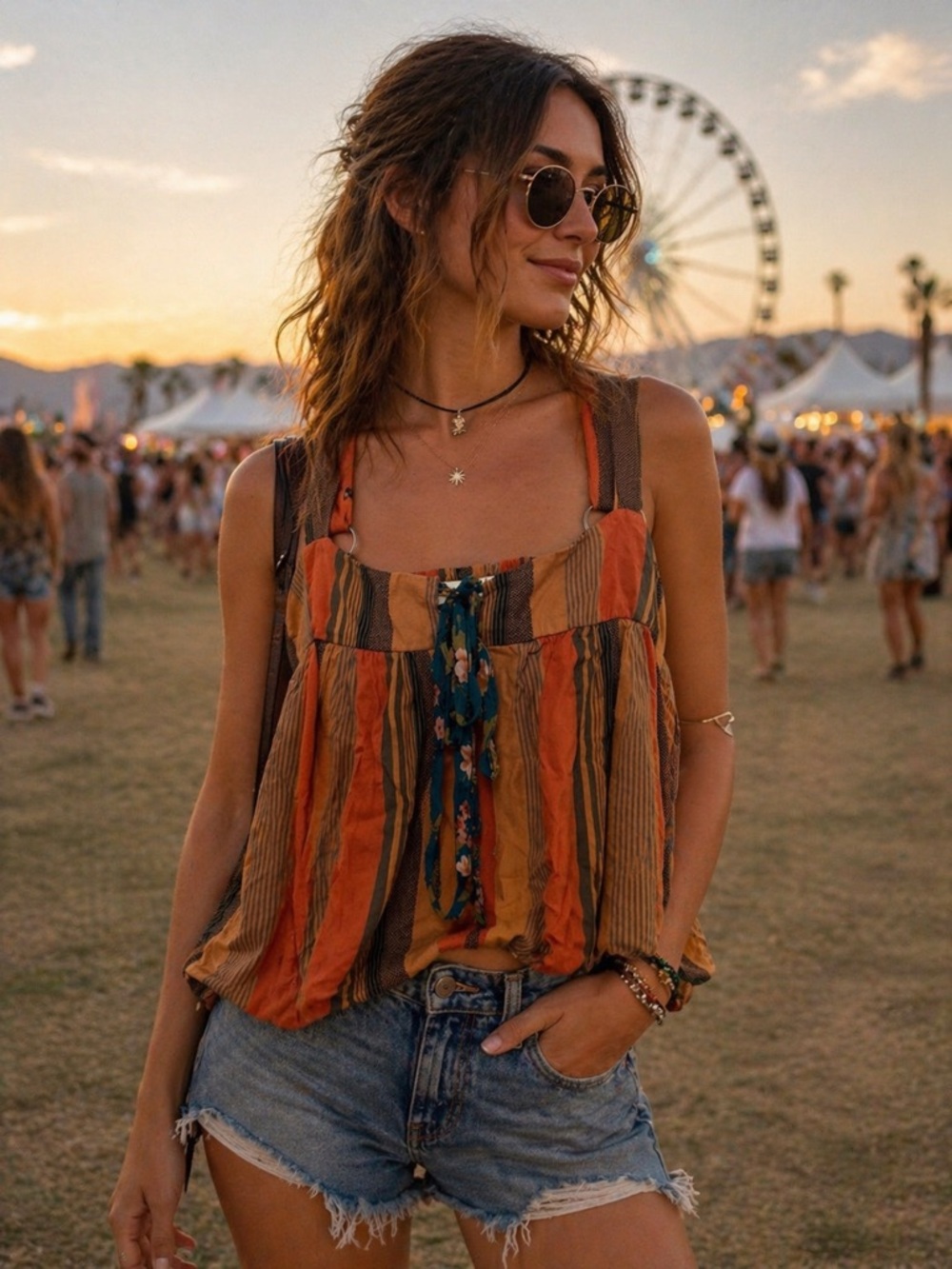 NATURAL LIFE Striped Boho Camisole in Rust, Mustard & Olive